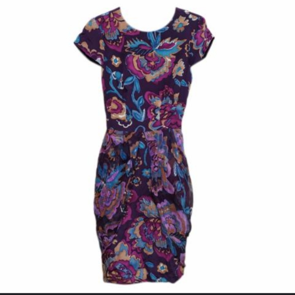Women’s Purple Floral Cap-Sleeve Sheath Dress